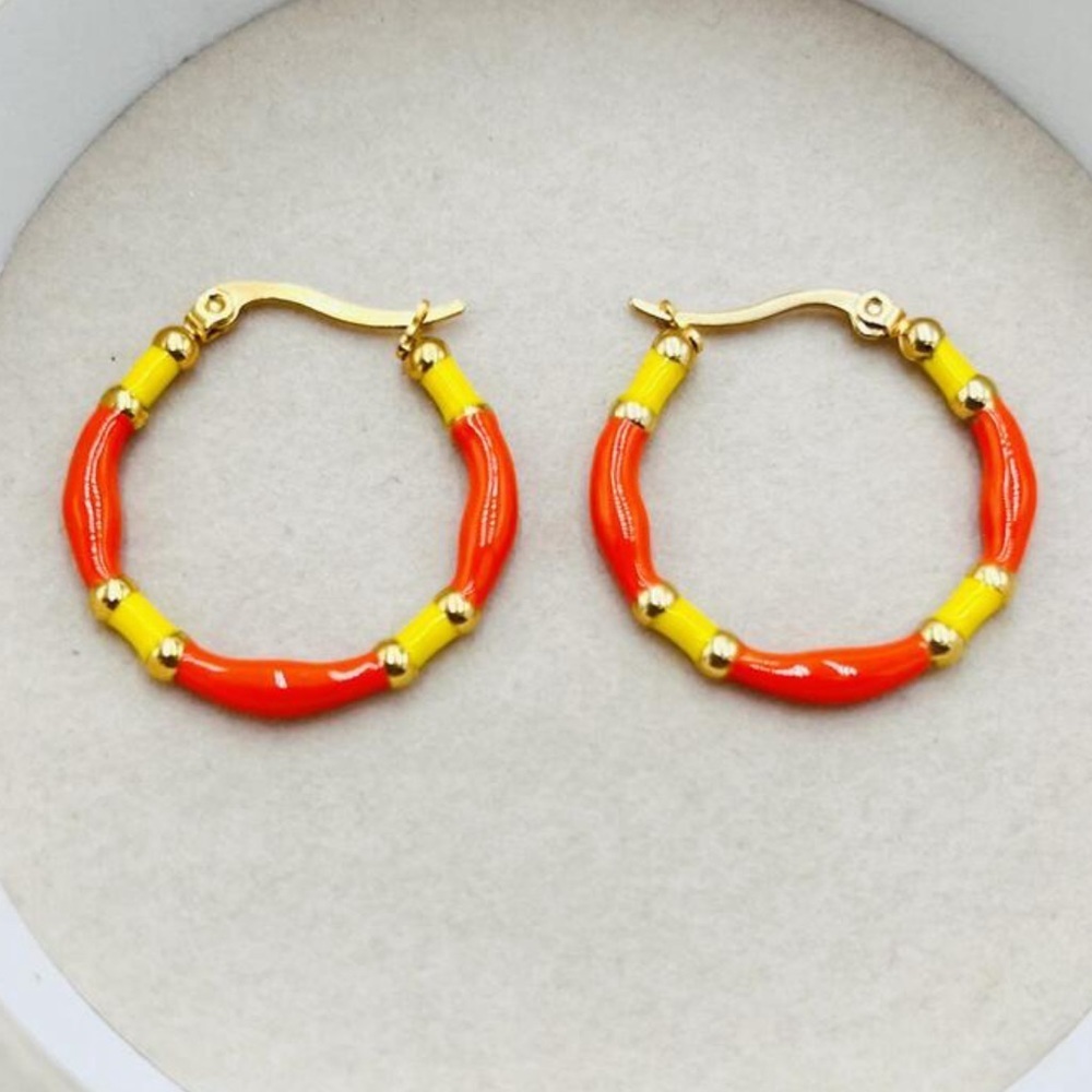 Stainless steel colorful enamel hoop earrings